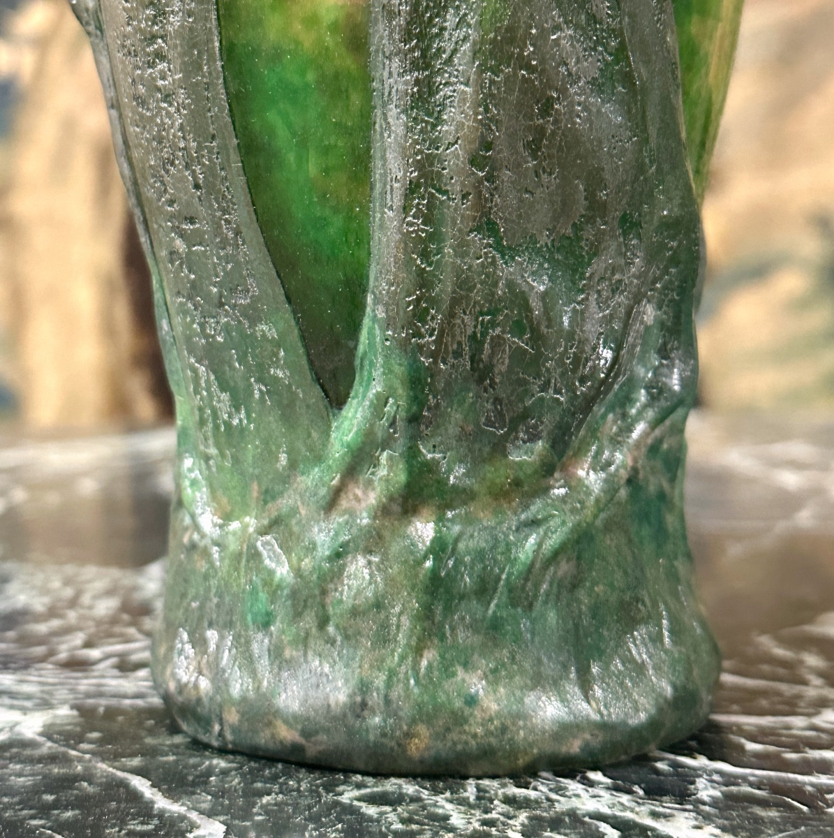 Daum Blown-molded With A Decoration Of Trees In Front Of A Landscape, Art Nouveau Glass Paste-photo-6