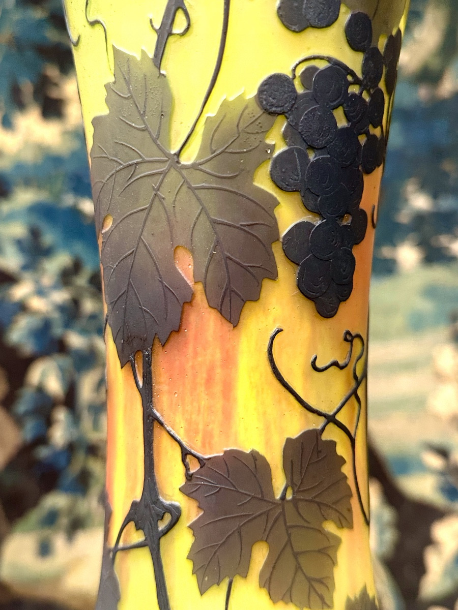 Daum Nancy - Vase With Grape And Vine Decor In Multi-layer Glass. Art Nouveau Pate De Verre-photo-5