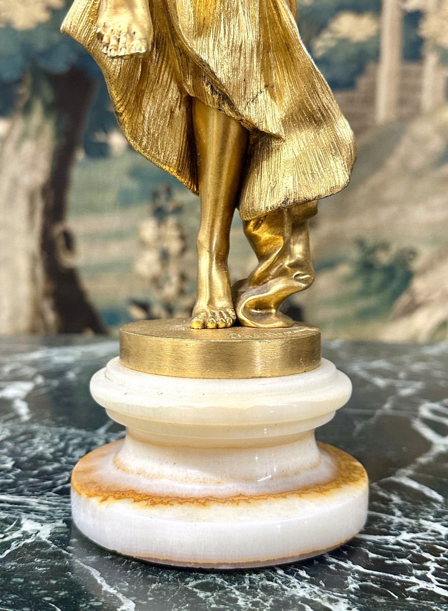Joe Descomps - Dancer With A 45 Cm Mask, Art Deco Gilt Bronze Subject, Circa 1920-photo-6