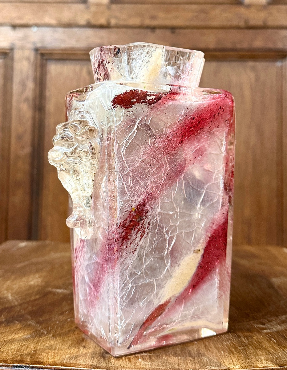 Ernest Baptiste Leveillé - Vase en verre craquelé chinoisant, époque fin XIXème siècle -photo-2