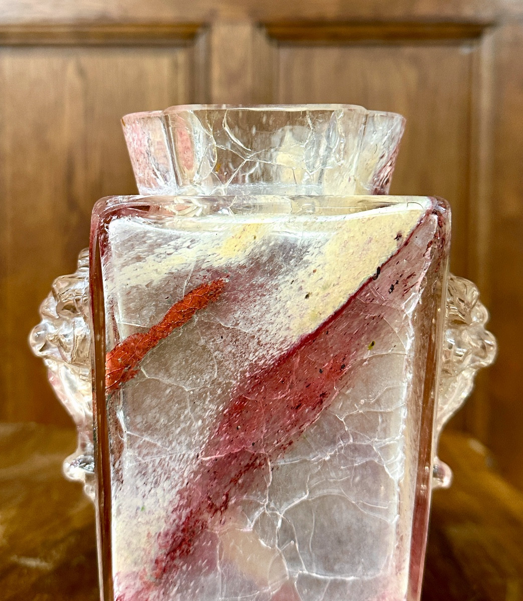 Ernest Baptiste Leveillé - Vase en verre craquelé chinoisant, époque fin XIXème siècle -photo-2