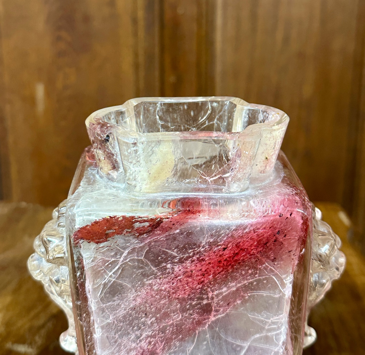 Ernest Baptiste Leveillé - Vase en verre craquelé chinoisant, époque fin XIXème siècle -photo-4