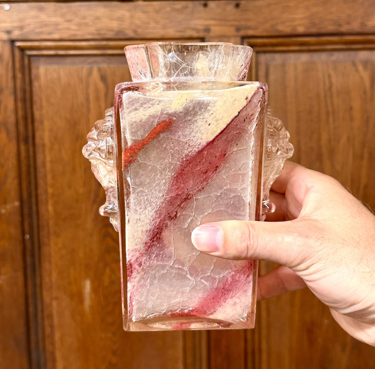Ernest Baptiste Leveillé - Vase en verre craquelé chinoisant, époque fin XIXème siècle -photo-6