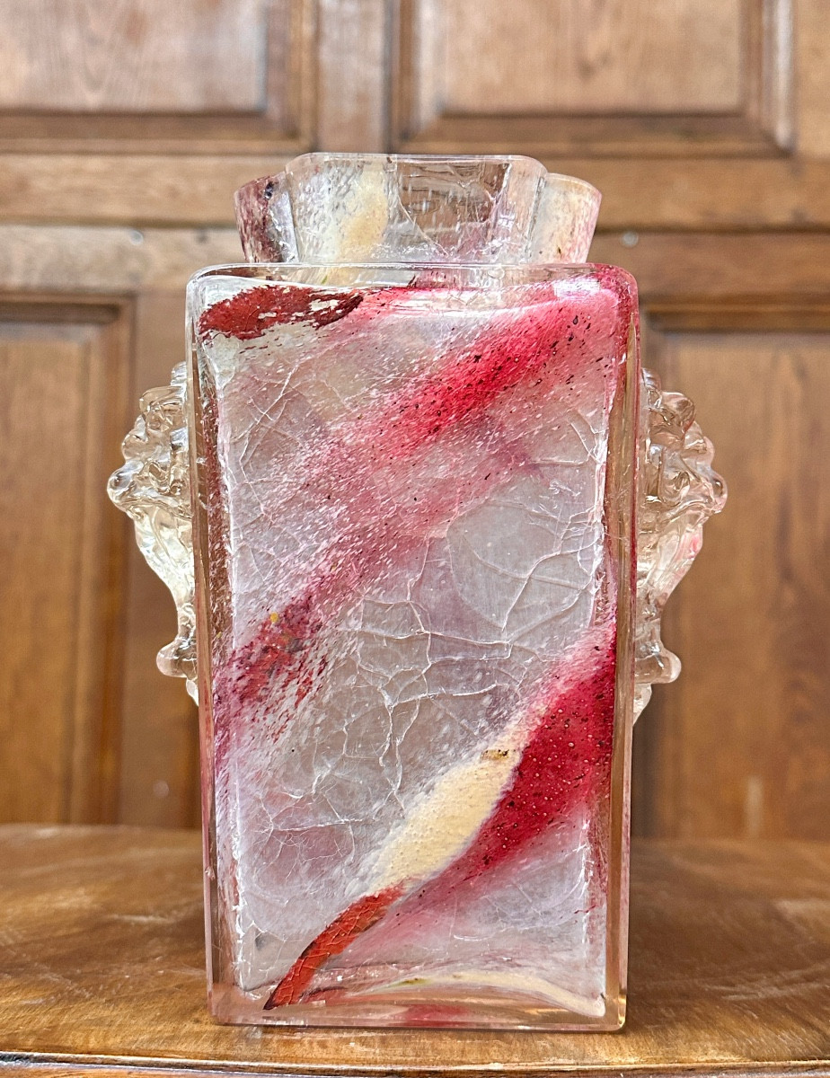 Ernest Baptiste Leveillé - Vase en verre craquelé chinoisant, époque fin XIXème siècle 