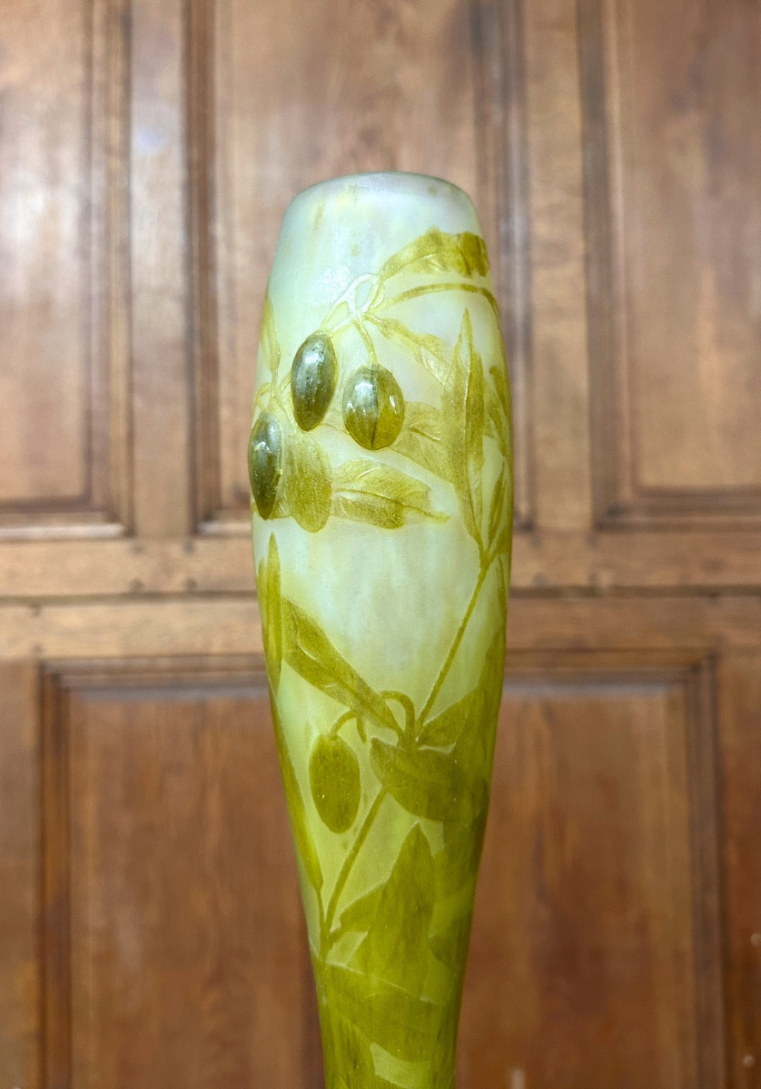 Daum Nancy - Rare Vase aux olives en cabochons appliqués à chaud, Pate de verre Art Nouveau-photo-2