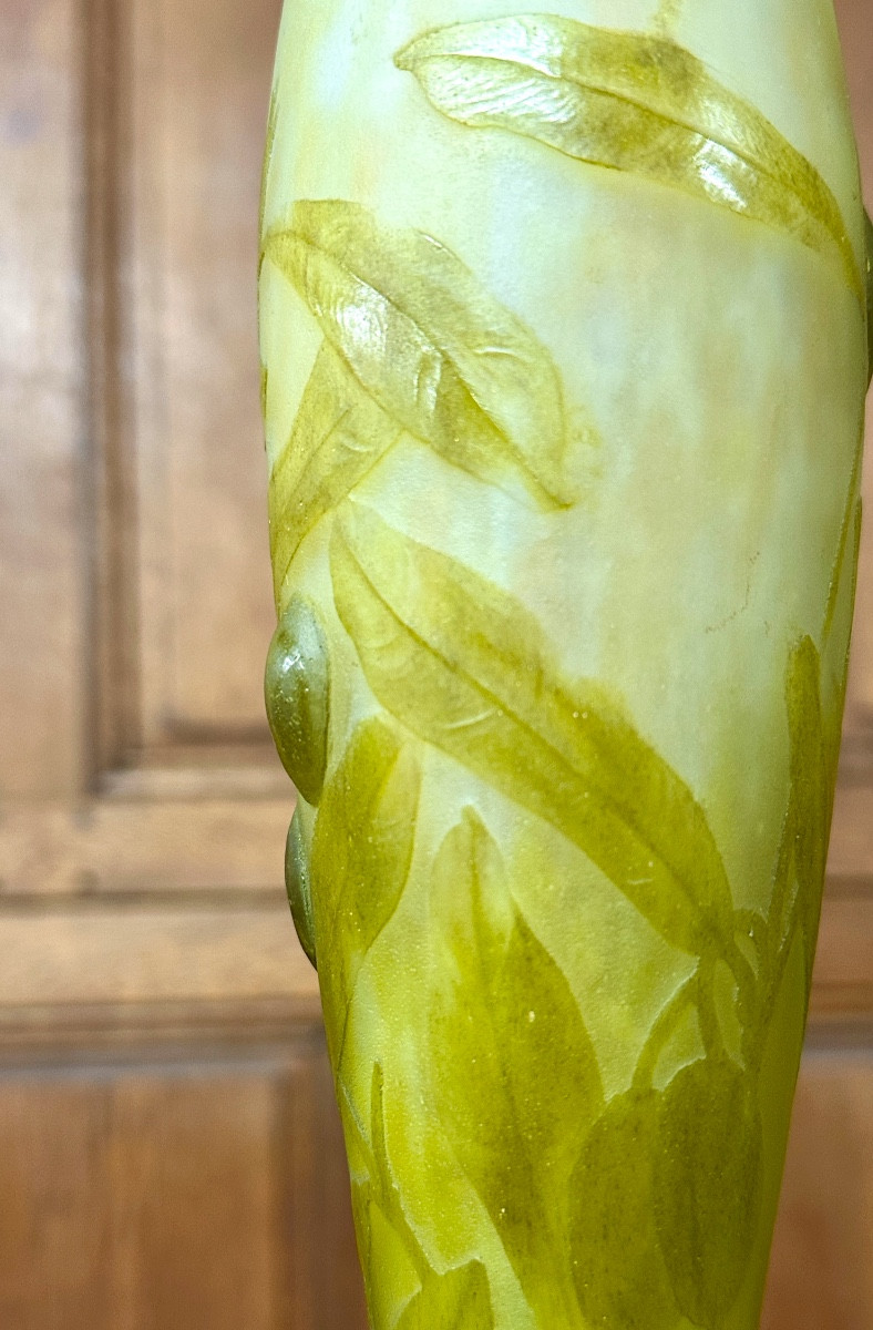 Daum Nancy - Rare Vase aux olives en cabochons appliqués à chaud, Pate de verre Art Nouveau-photo-1
