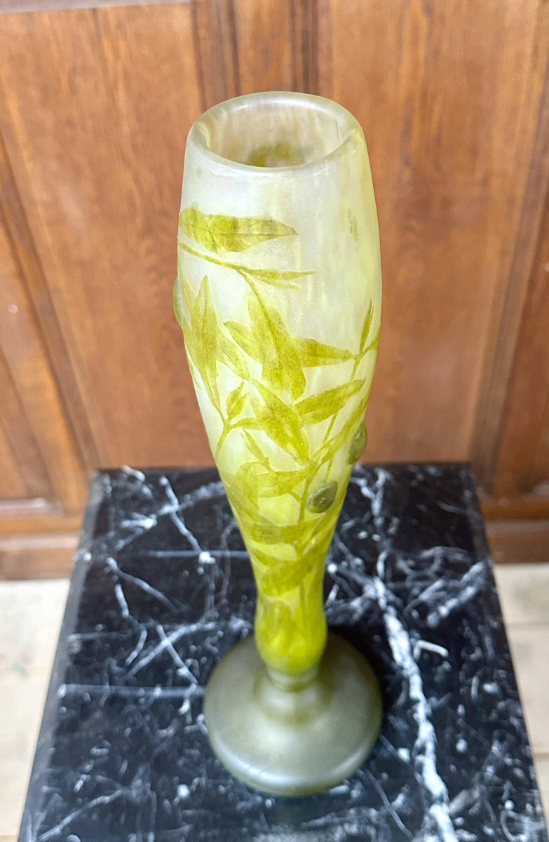 Daum Nancy - Rare Vase aux olives en cabochons appliqués à chaud, Pate de verre Art Nouveau-photo-4