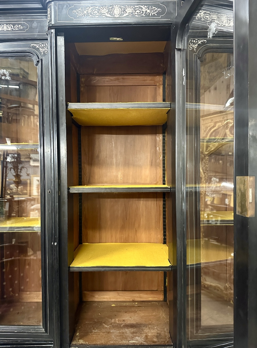 Important Two-section Bookcase, 2.80m High, In Ivory And Ebony Marquetry. Napoleon III Period-photo-6
