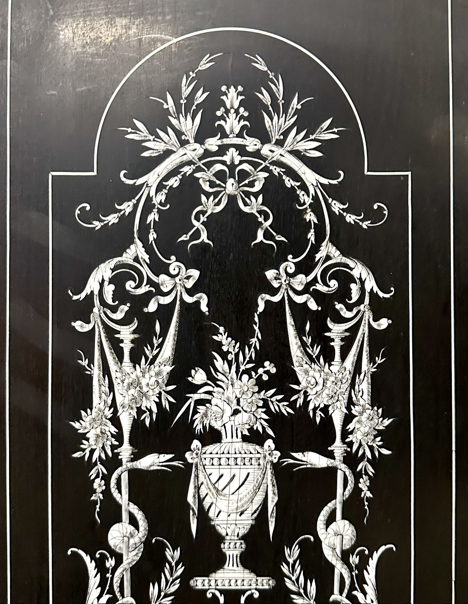 Important Two-section Bookcase, 2.80m High, In Ivory And Ebony Marquetry. Napoleon III Period-photo-7