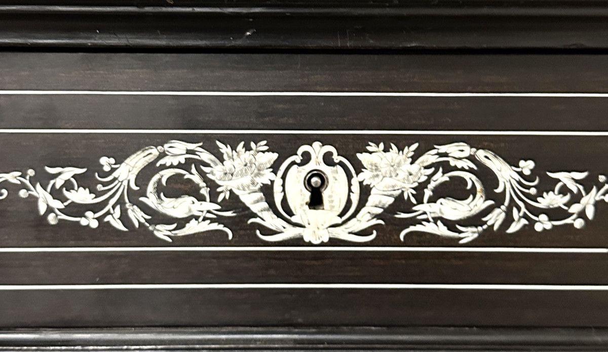 Important Two-section Bookcase, 2.80m High, In Ivory And Ebony Marquetry. Napoleon III Period-photo-8