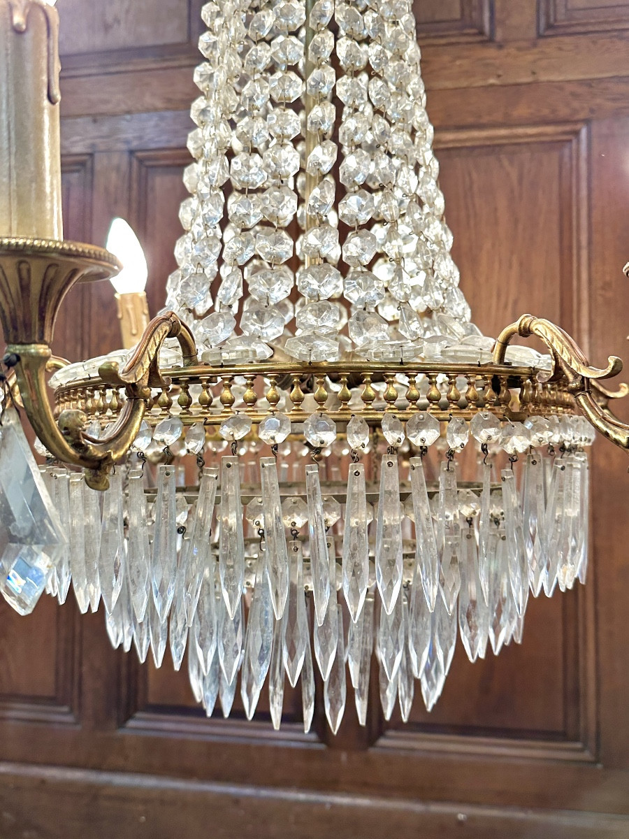 Lustre à pampilles de forme montgolfière, style Louis XVI -photo-4