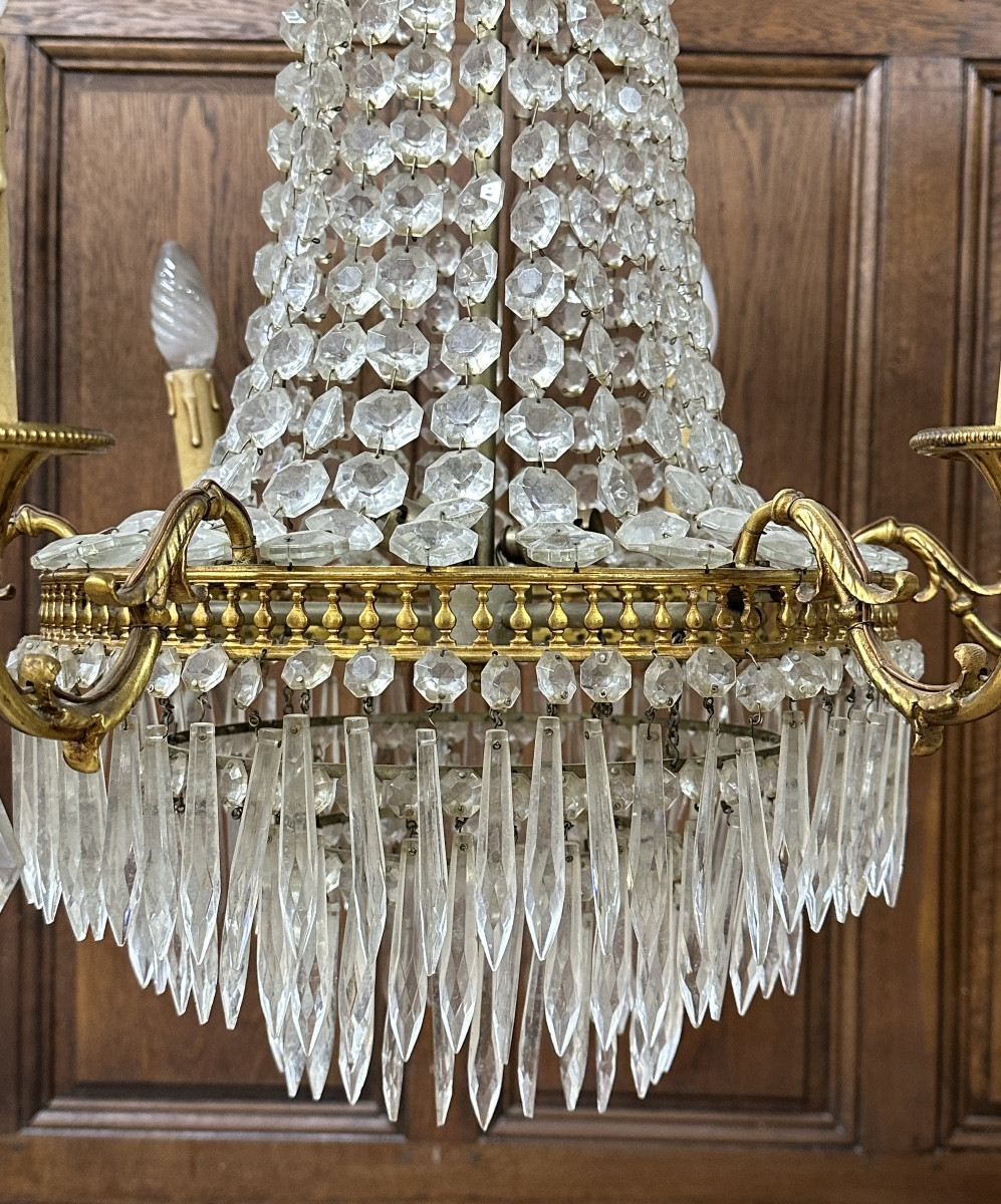 Lustre à pampilles de forme montgolfière, style Louis XVI -photo-7