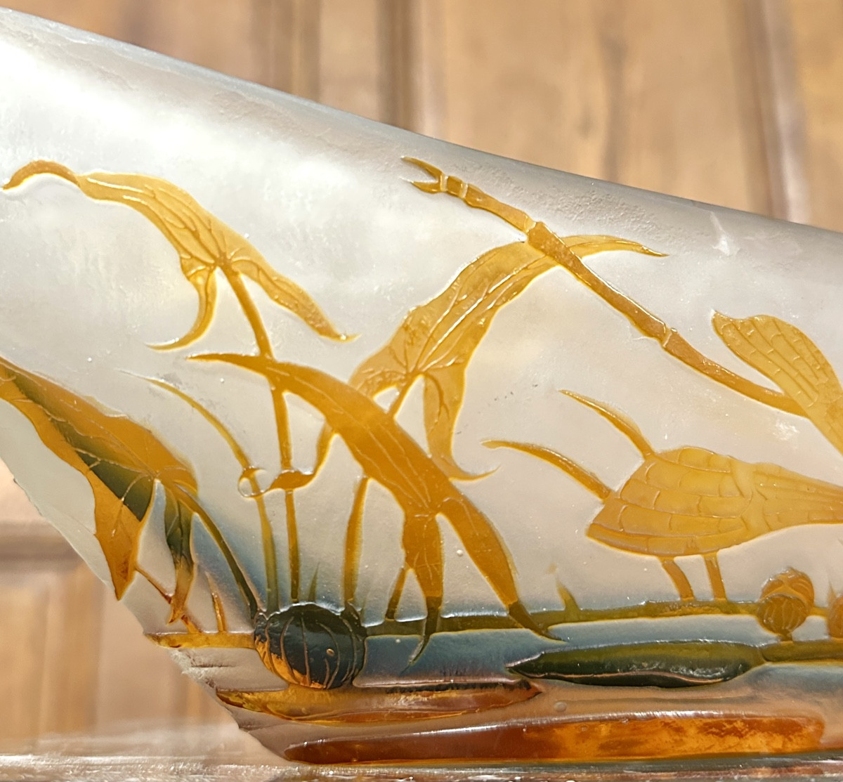 émile Gallé - Large Bowl Decorated With A Dragonfly And Water Lilies, Art Nouveau Glass Paste-photo-4