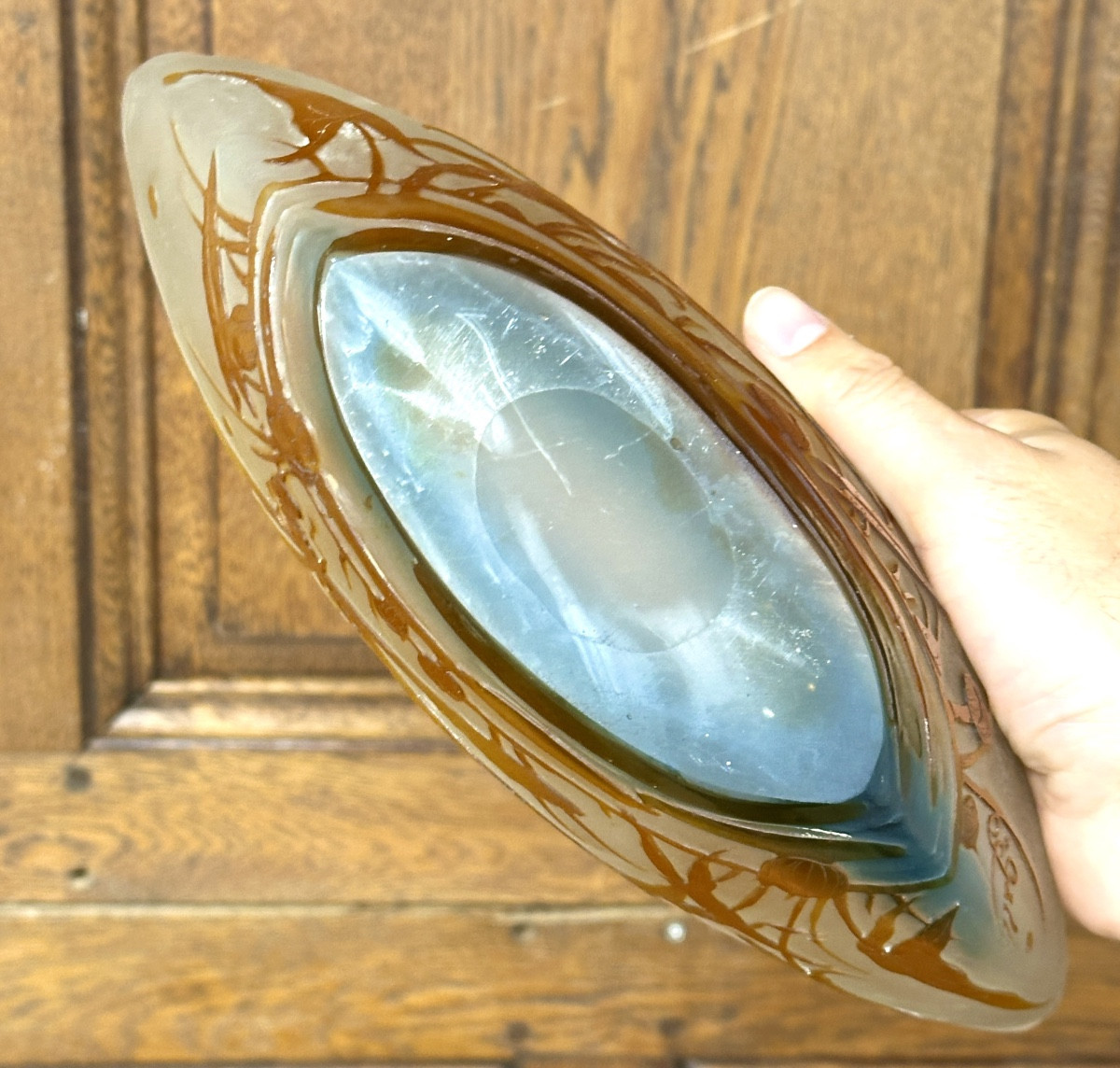 émile Gallé - Large Bowl Decorated With A Dragonfly And Water Lilies, Art Nouveau Glass Paste-photo-8