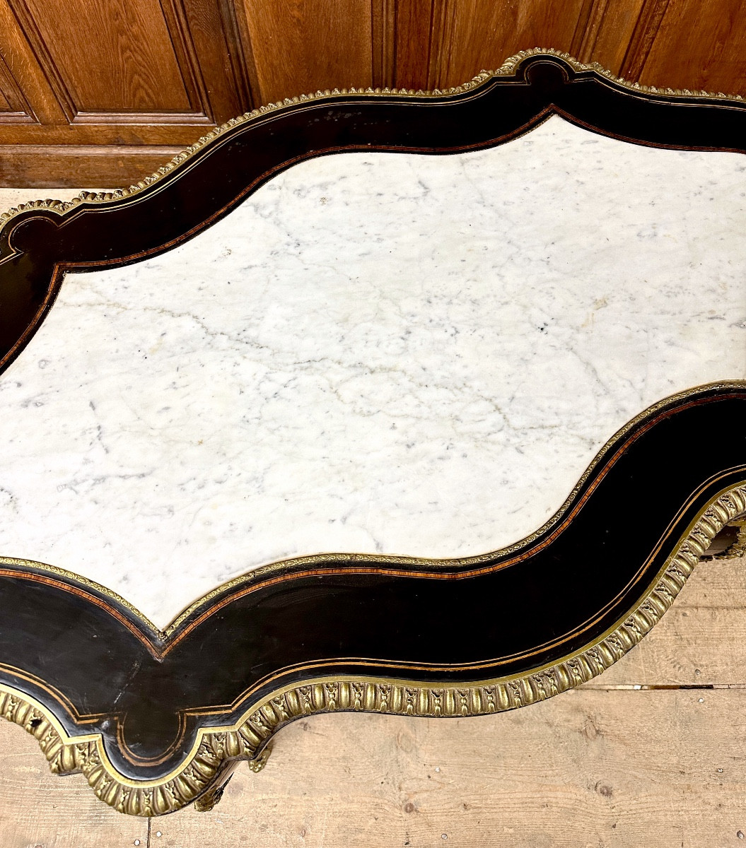 Bureau ou Table violonée d'époque Napoléon III en bois noirci et bronzes dorés -photo-3