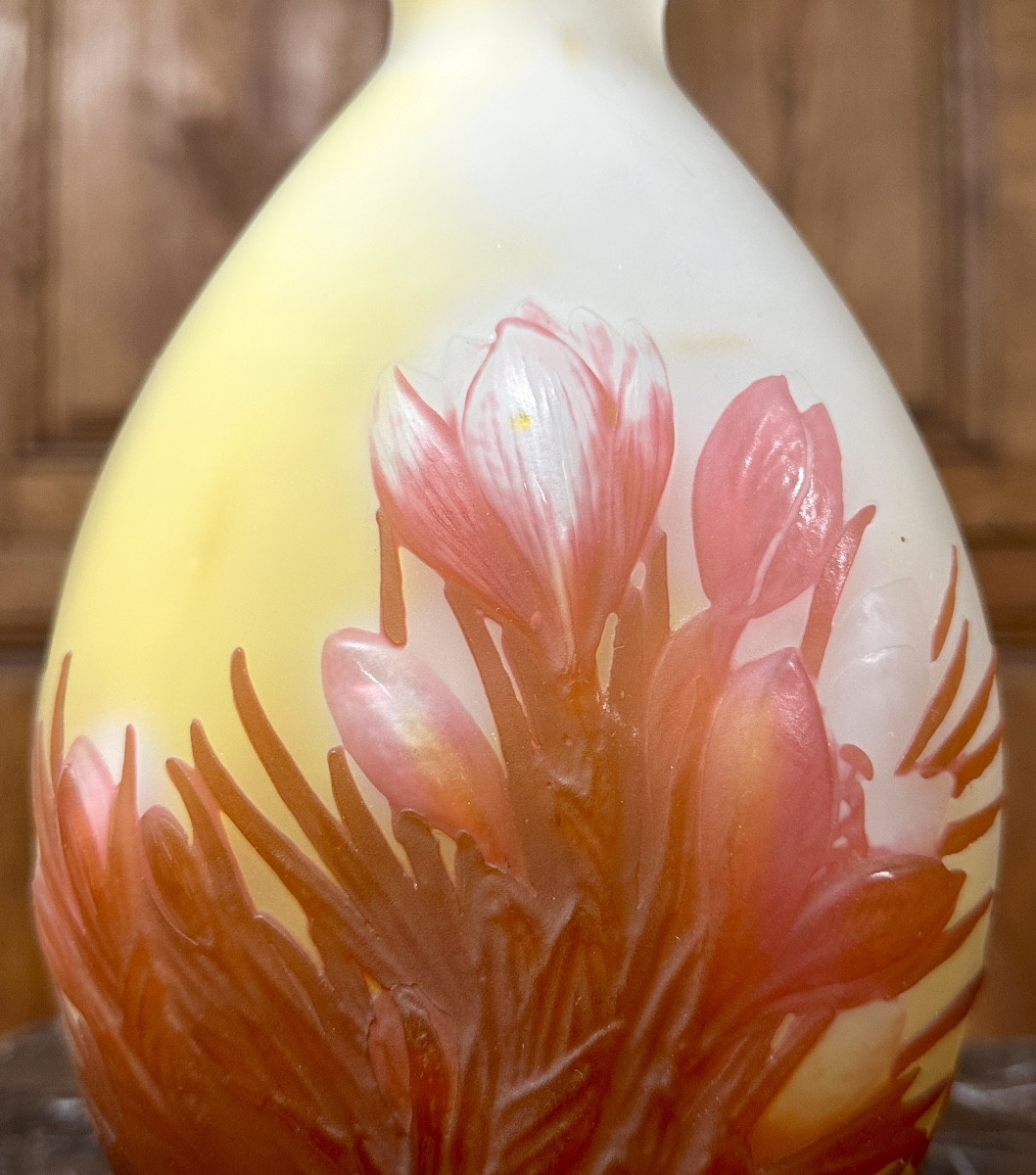 Emile Gallé - Blown-molded Vase With Crocus Decoration, Art Nouveau Period-photo-4