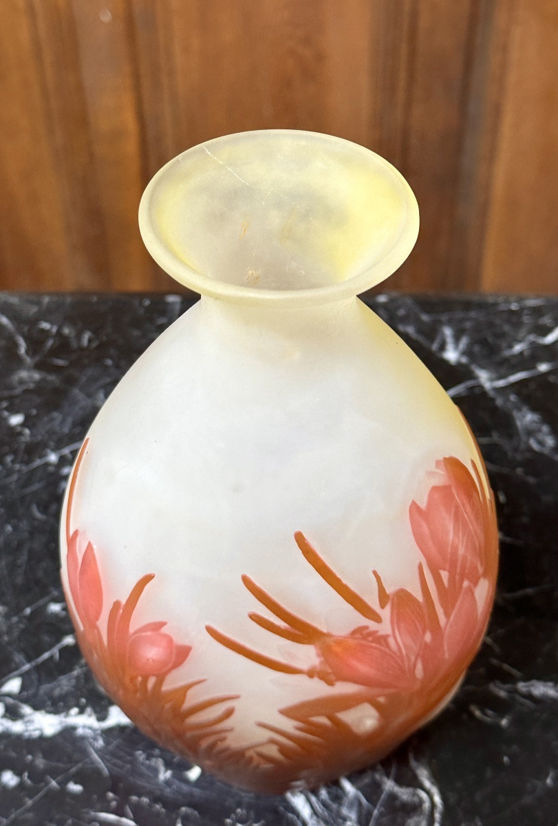 Emile Gallé - Blown-molded Vase With Crocus Decoration, Art Nouveau Period-photo-2