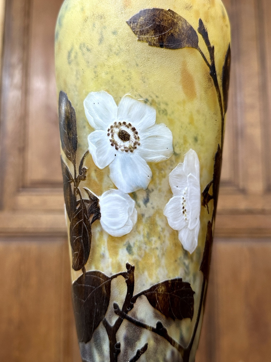 Daum Nancy - Rare "apple Blossom" Vase In Flush-mounted Tiles. Art Nouveau-photo-3