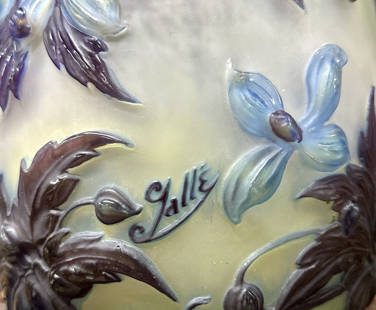 Emile Gallé - Rare Blown Molded Vase With Blue Clematis, Art Nouveau Glass Pate-photo-3