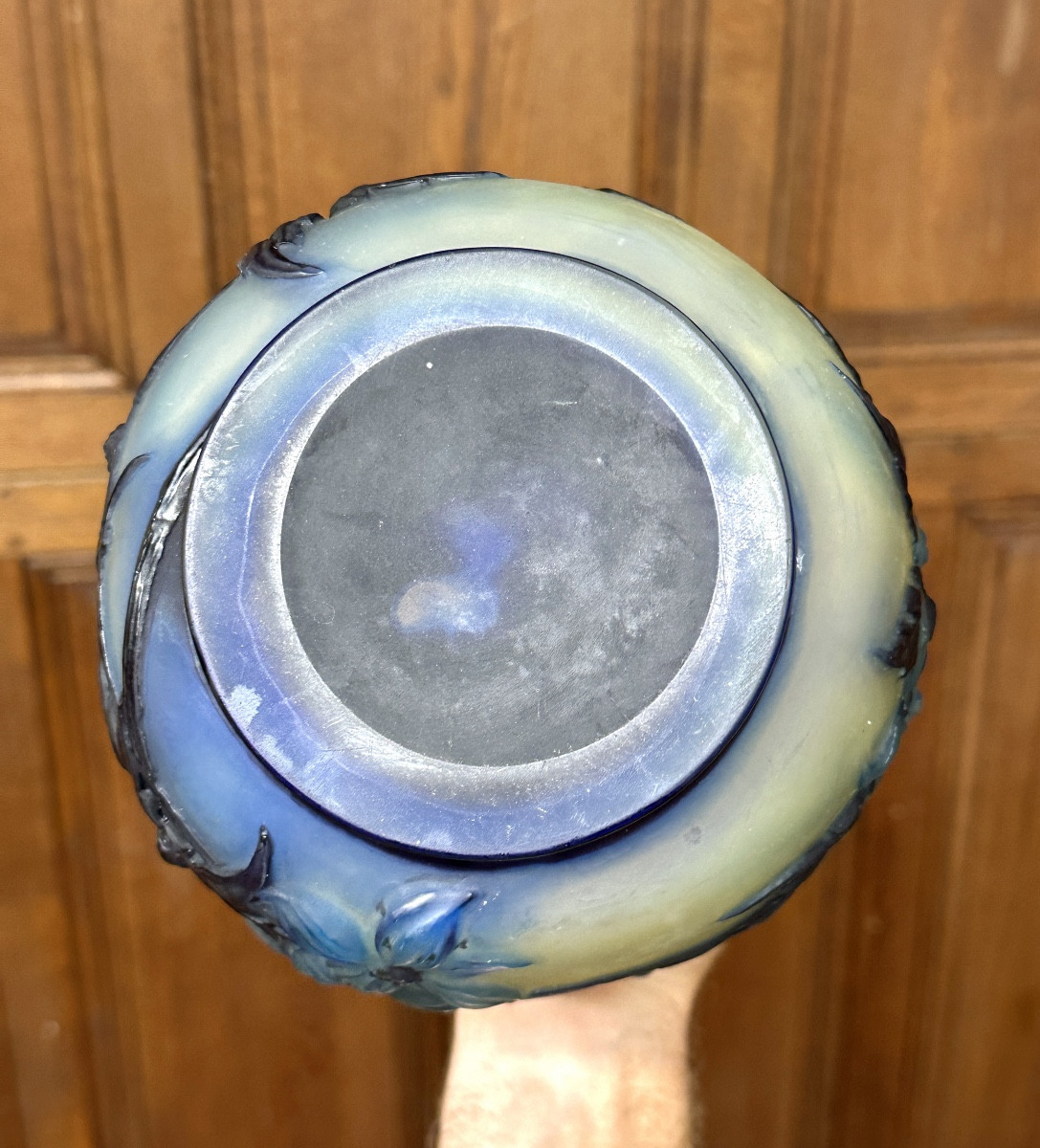 Emile Gallé - Rare Blown Molded Vase With Blue Clematis, Art Nouveau Glass Pate-photo-6