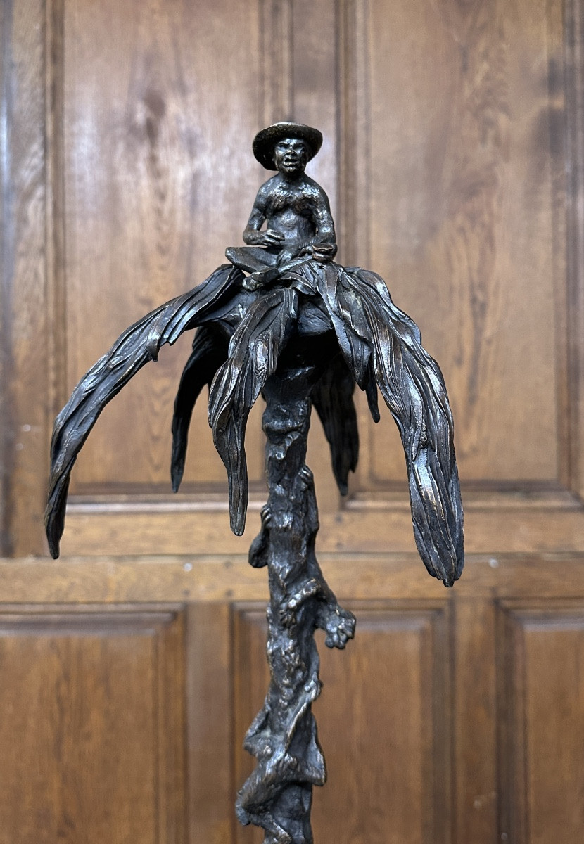Christophe Fratin - Palmier porte-cigares, flambeau aux singeries en bronze Epoque Napoléon III-photo-2