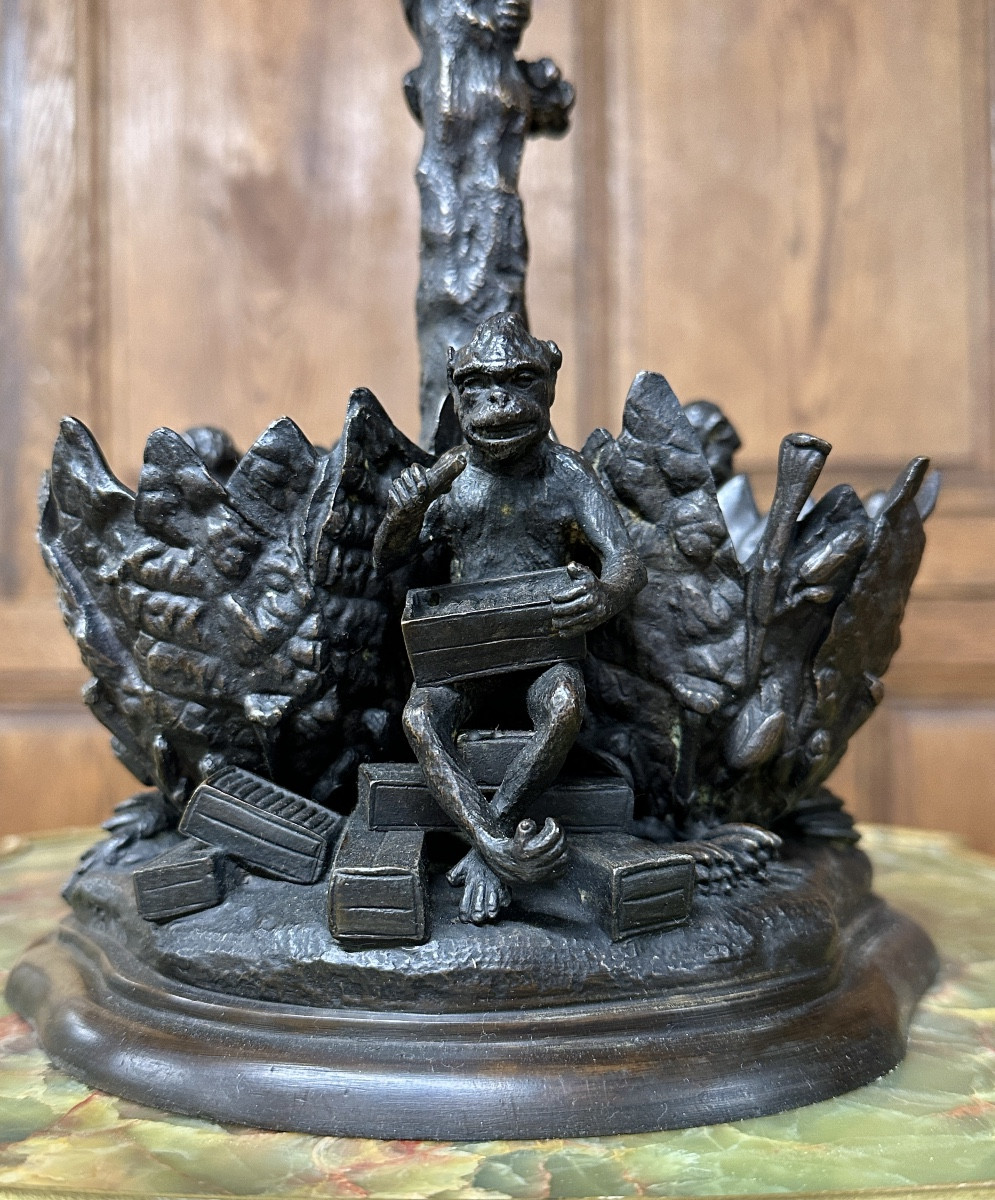 Christophe Fratin - Palmier porte-cigares, flambeau aux singeries en bronze Epoque Napoléon III-photo-1