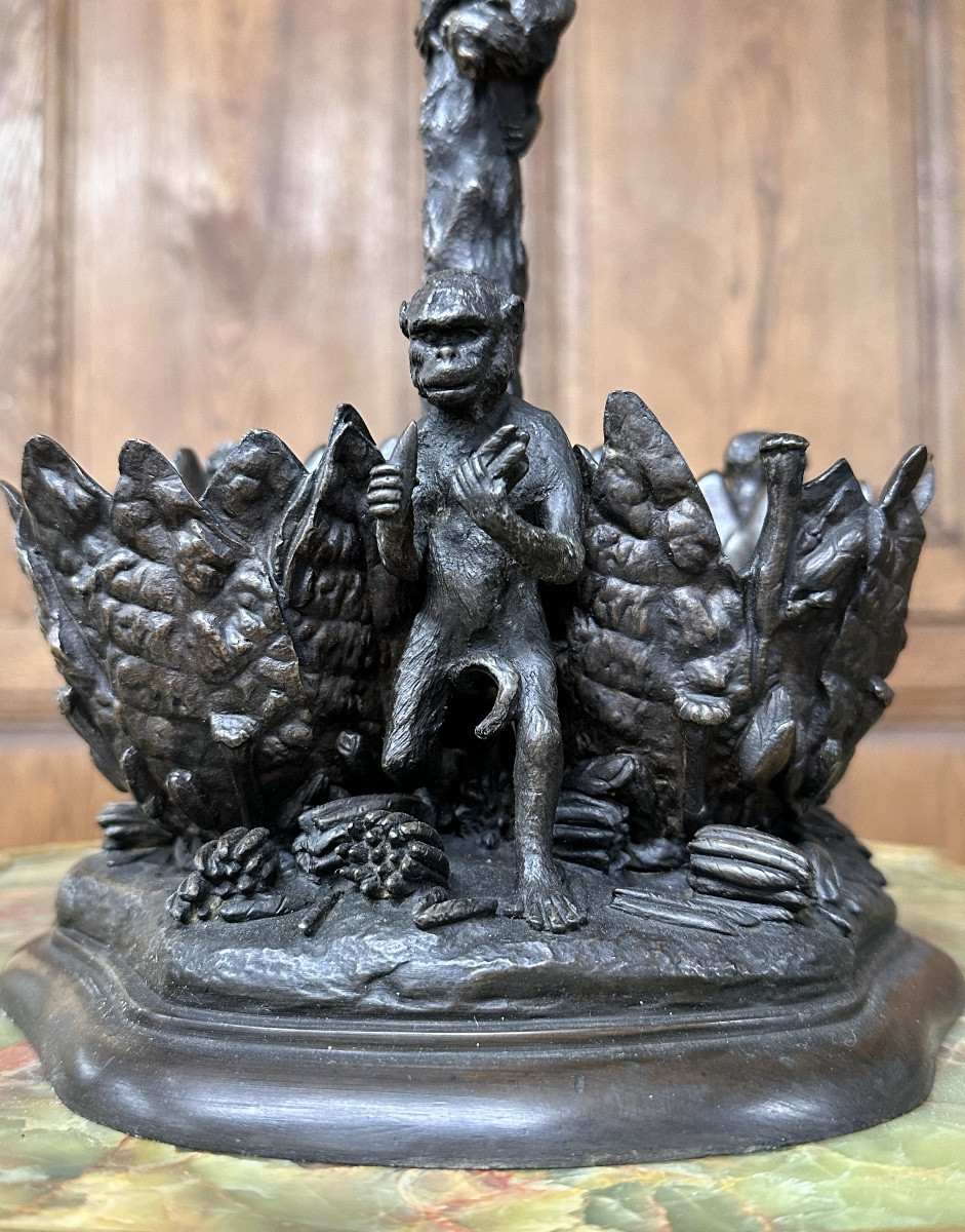 Christophe Fratin - Palmier porte-cigares, flambeau aux singeries en bronze Epoque Napoléon III-photo-2