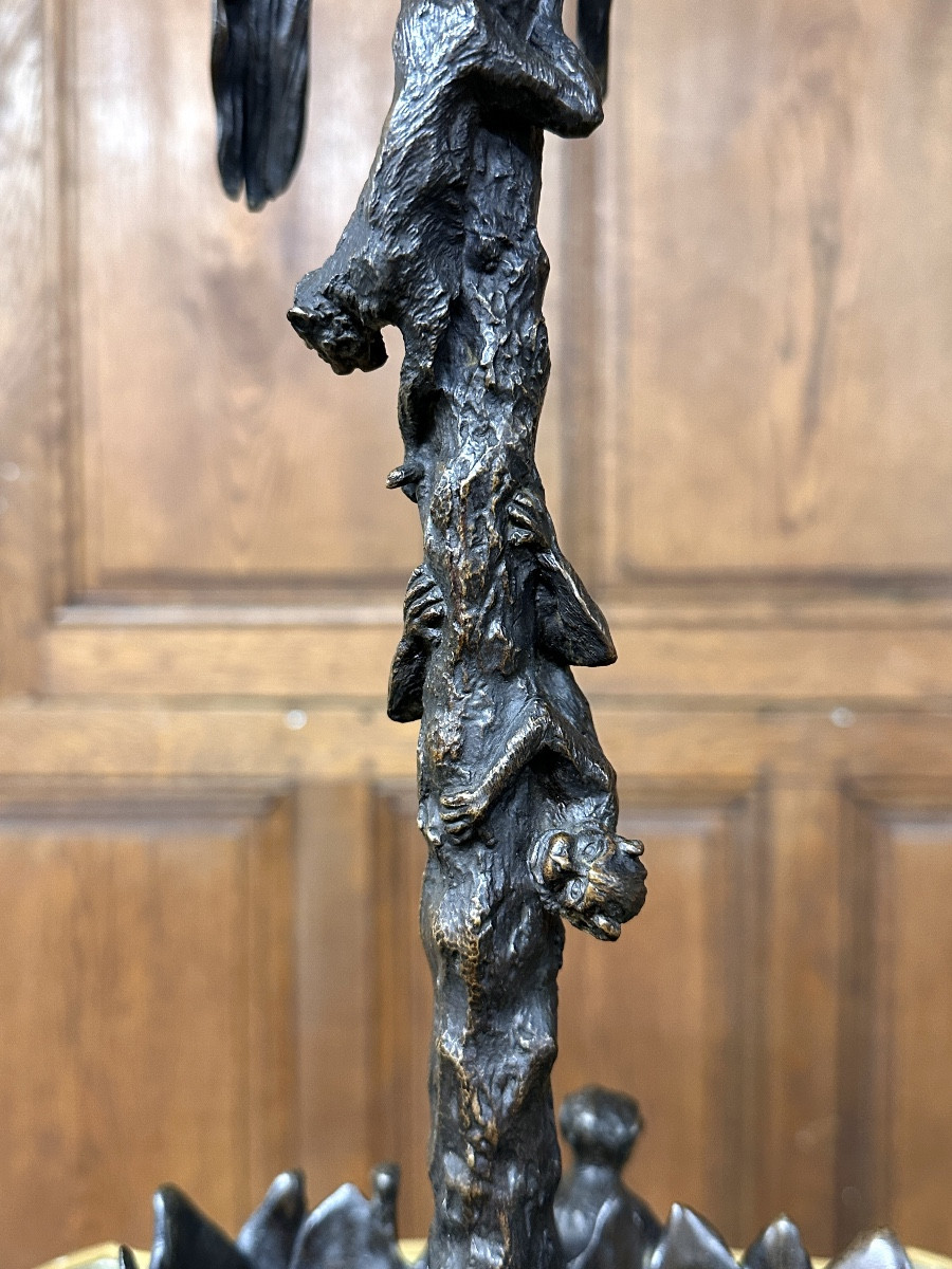 Christophe Fratin - Palmier porte-cigares, flambeau aux singeries en bronze Epoque Napoléon III-photo-4