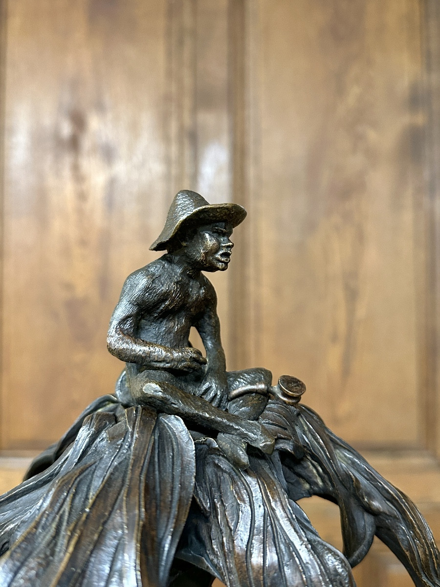 Christophe Fratin - Palmier porte-cigares, flambeau aux singeries en bronze Epoque Napoléon III-photo-8