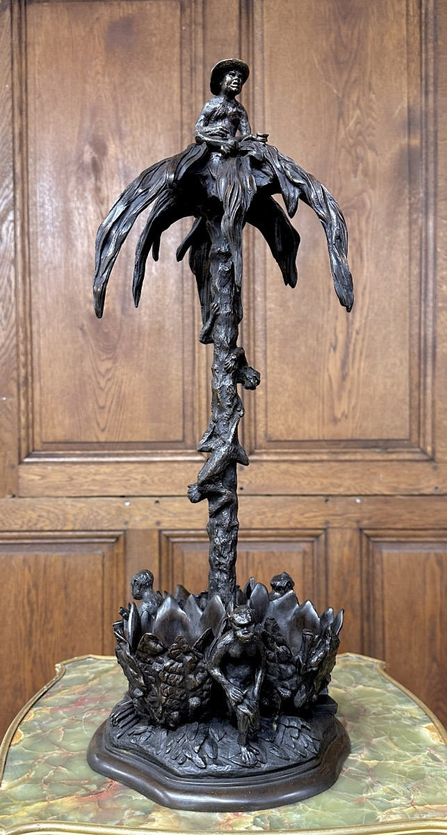 Christophe Fratin - Palmier porte-cigares, flambeau aux singeries en bronze Epoque Napoléon III