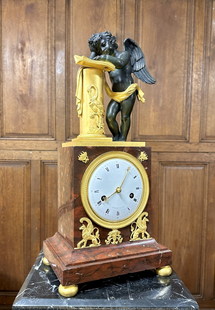 Empire Period Cherub Clock In Bronze And Griotte Marble. Napoleon I -photo-2