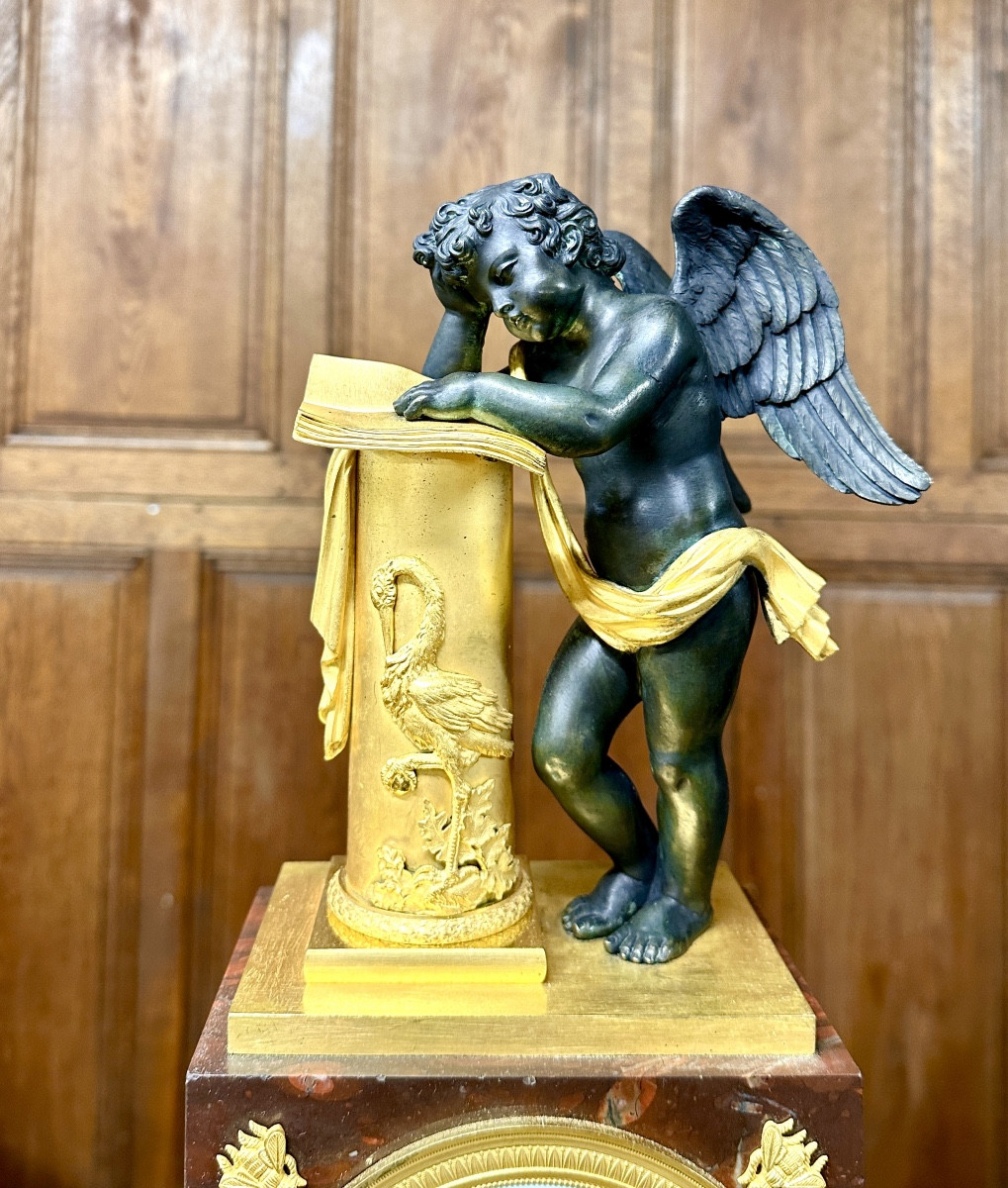 Empire Period Cherub Clock In Bronze And Griotte Marble. Napoleon I -photo-3