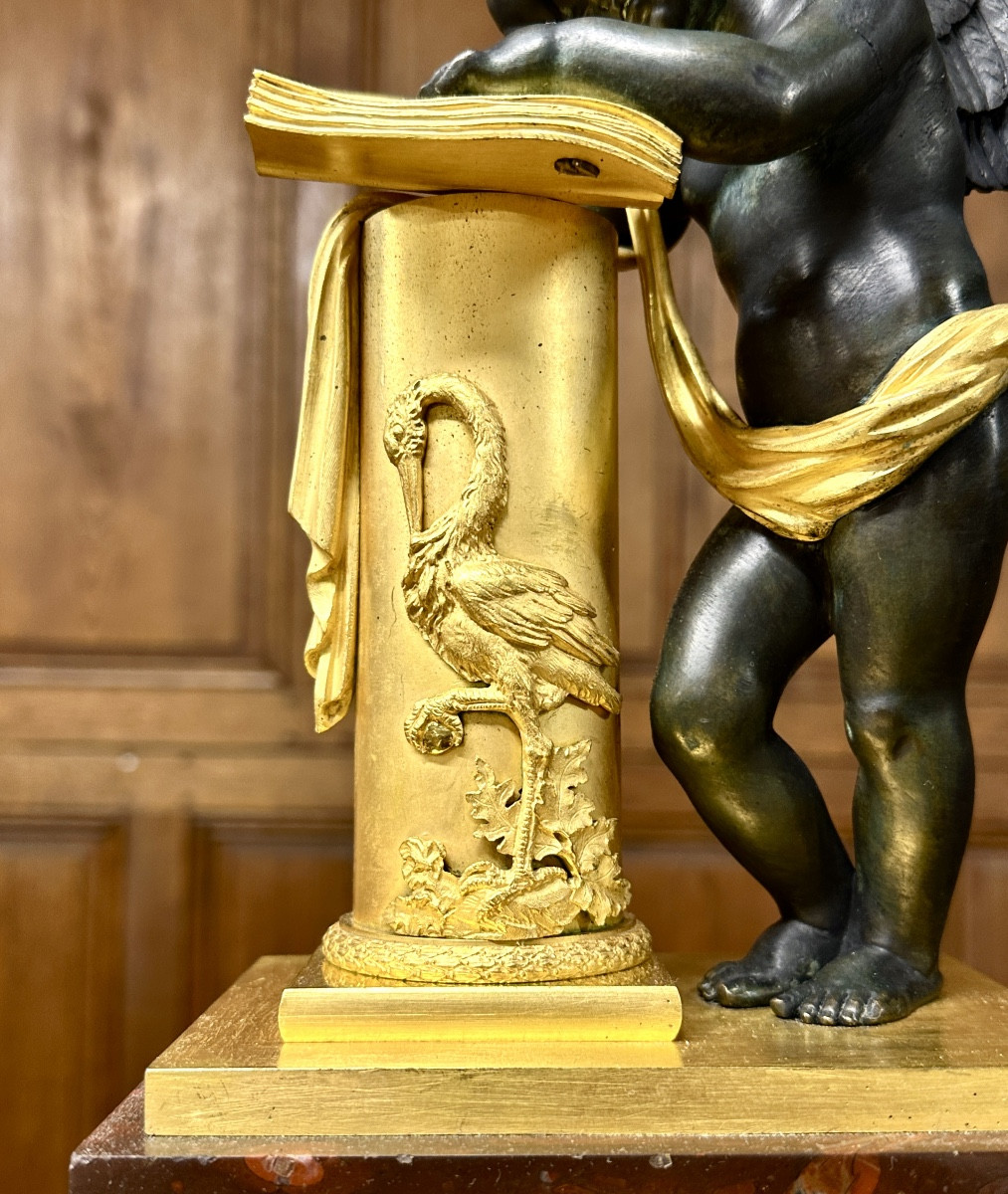 Empire Period Cherub Clock In Bronze And Griotte Marble. Napoleon I -photo-2