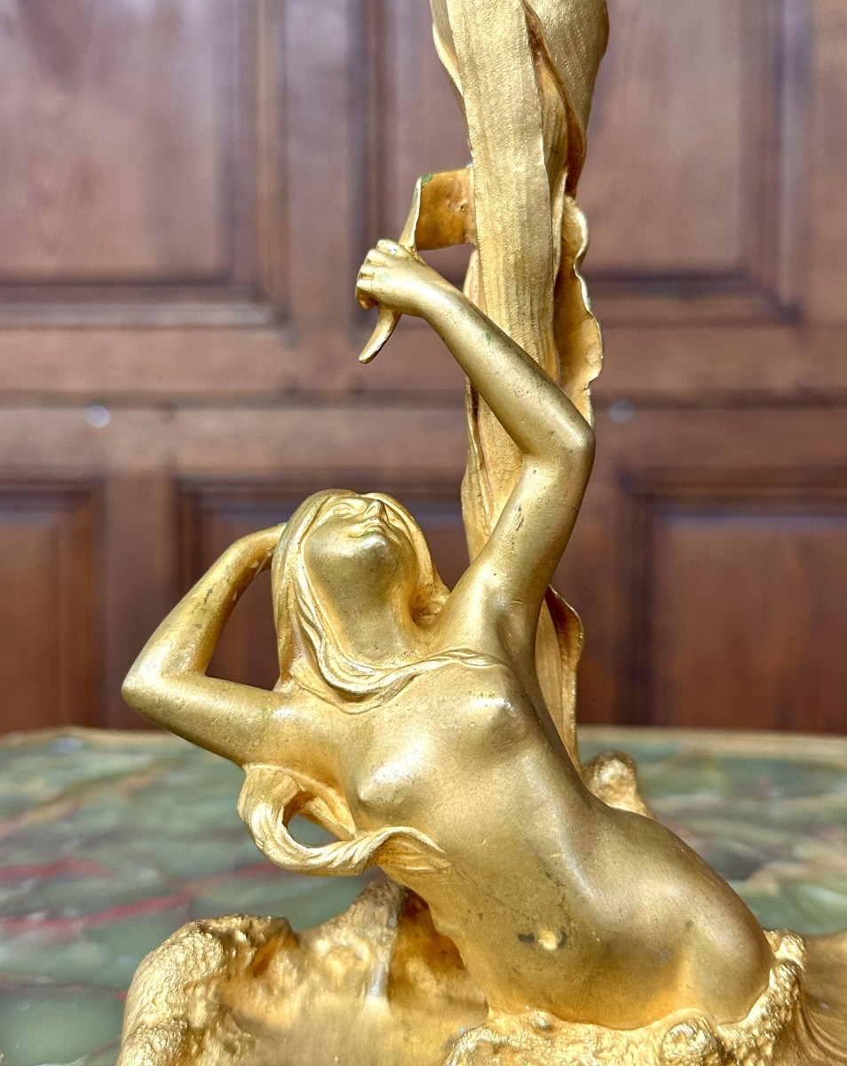 Victor Rossi - Pair Of Gilt Bronze Candlesticks With Mermaid Women, Art Nouveau-photo-2