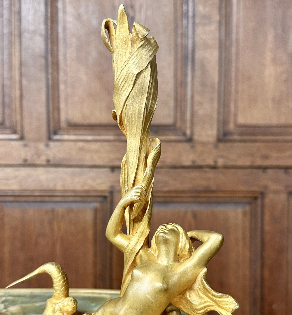 Victor Rossi - Pair Of Gilt Bronze Candlesticks With Mermaid Women, Art Nouveau-photo-4