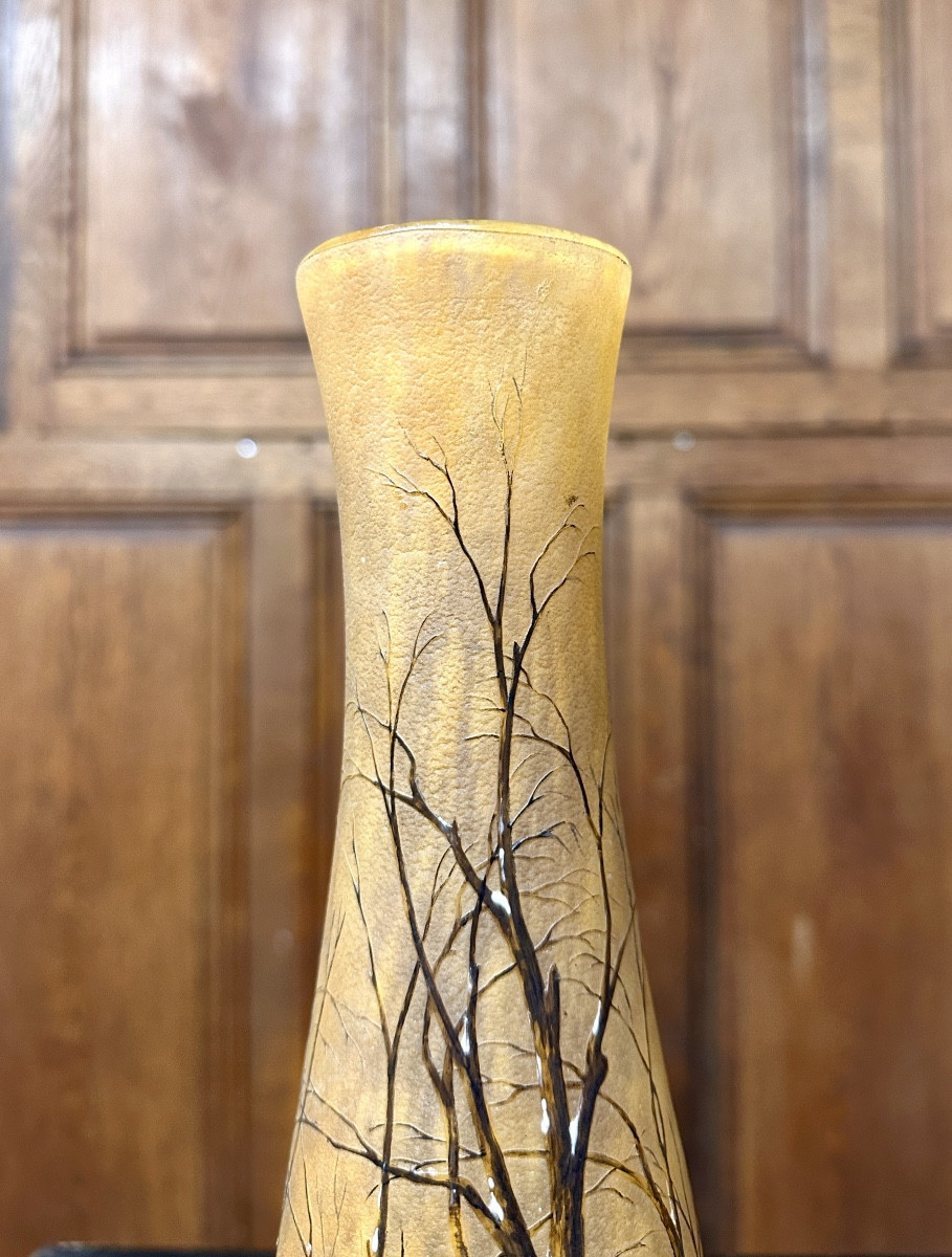 Daum Nancy - Important Vase With Snowy Landscape Decoration, Art Nouveau Period -photo-3