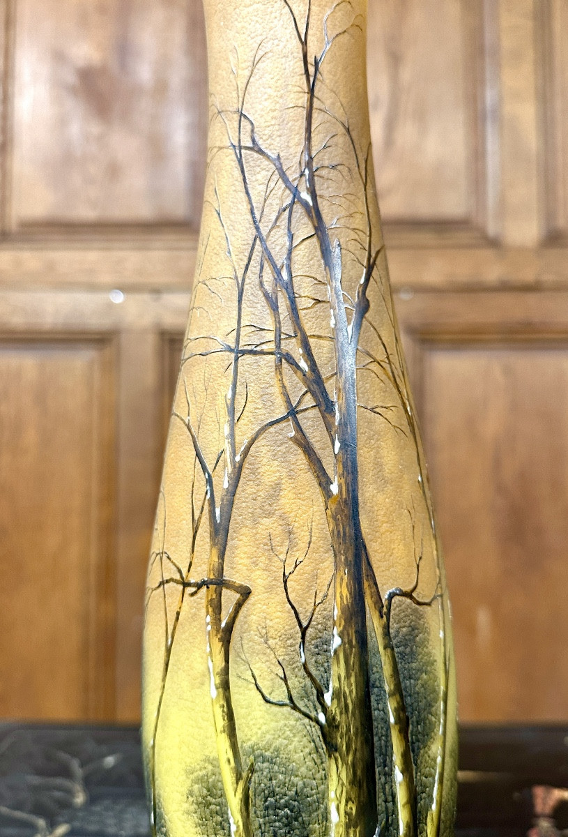 Daum Nancy - Important Vase With Snowy Landscape Decoration, Art Nouveau Period -photo-1
