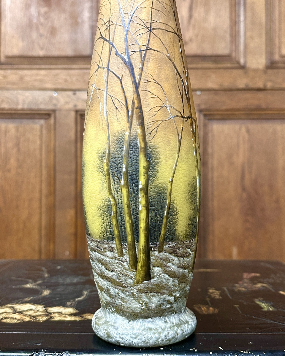 Daum Nancy - Important Vase With Snowy Landscape Decoration, Art Nouveau Period -photo-2