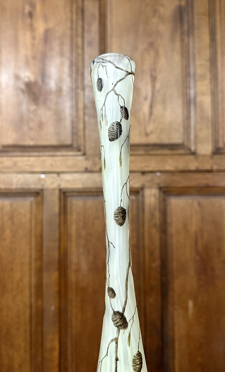Daum Nancy - Large Soliflore Vase Decorated With Alder Branches And A Landscape. Art Nouveau -photo-3