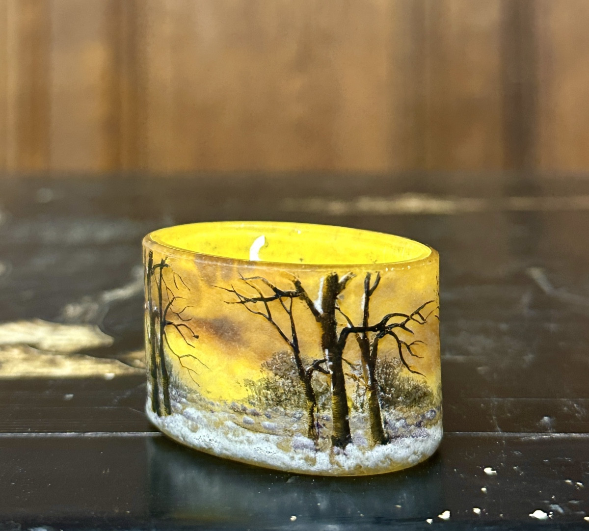 Daum Nancy - Miniature Vase With Snowy Landscape Decoration. Art Nouveau Period -photo-2