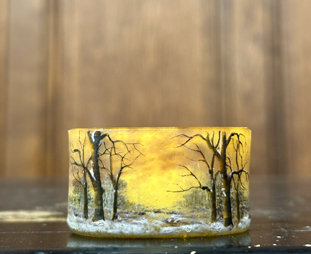 Daum Nancy - Miniature Vase With Snowy Landscape Decoration. Art Nouveau Period -photo-4