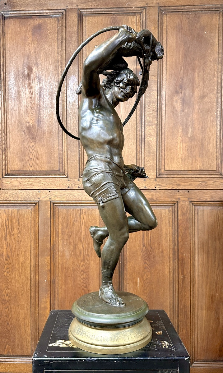 François Laurent Rolard - "Monnaie de singe", grand bronze d'homme de cirque au singe. XIXème-photo-4