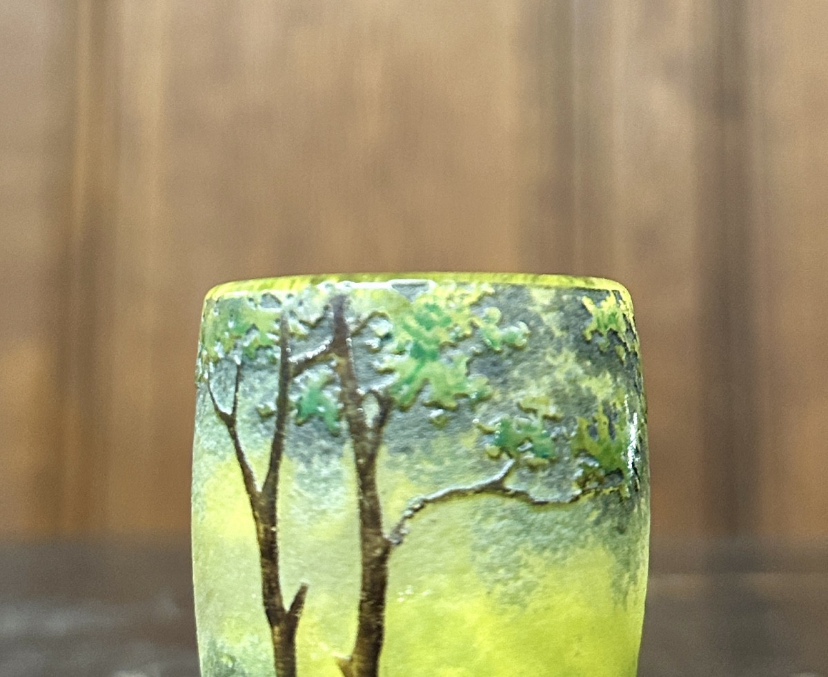 Daum Nancy - Miniature Vase With Forest Landscape Decoration. Art Nouveau Period-photo-2