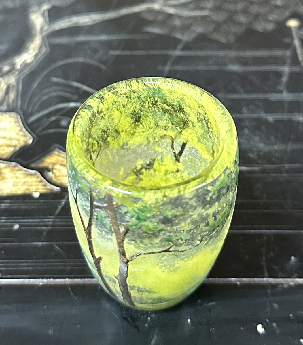 Daum Nancy - Miniature Vase With Forest Landscape Decoration. Art Nouveau Period-photo-4