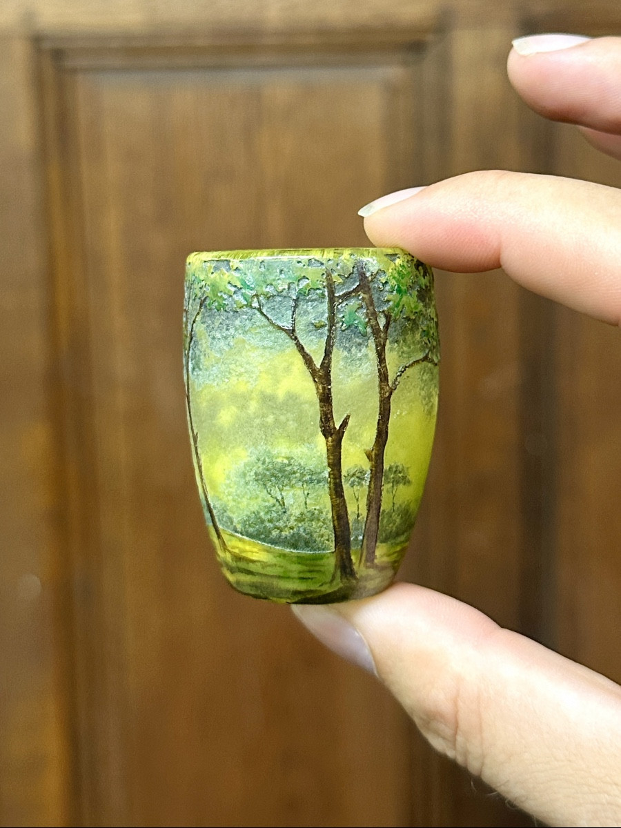 Daum Nancy - Miniature Vase With Forest Landscape Decoration. Art Nouveau Period-photo-3