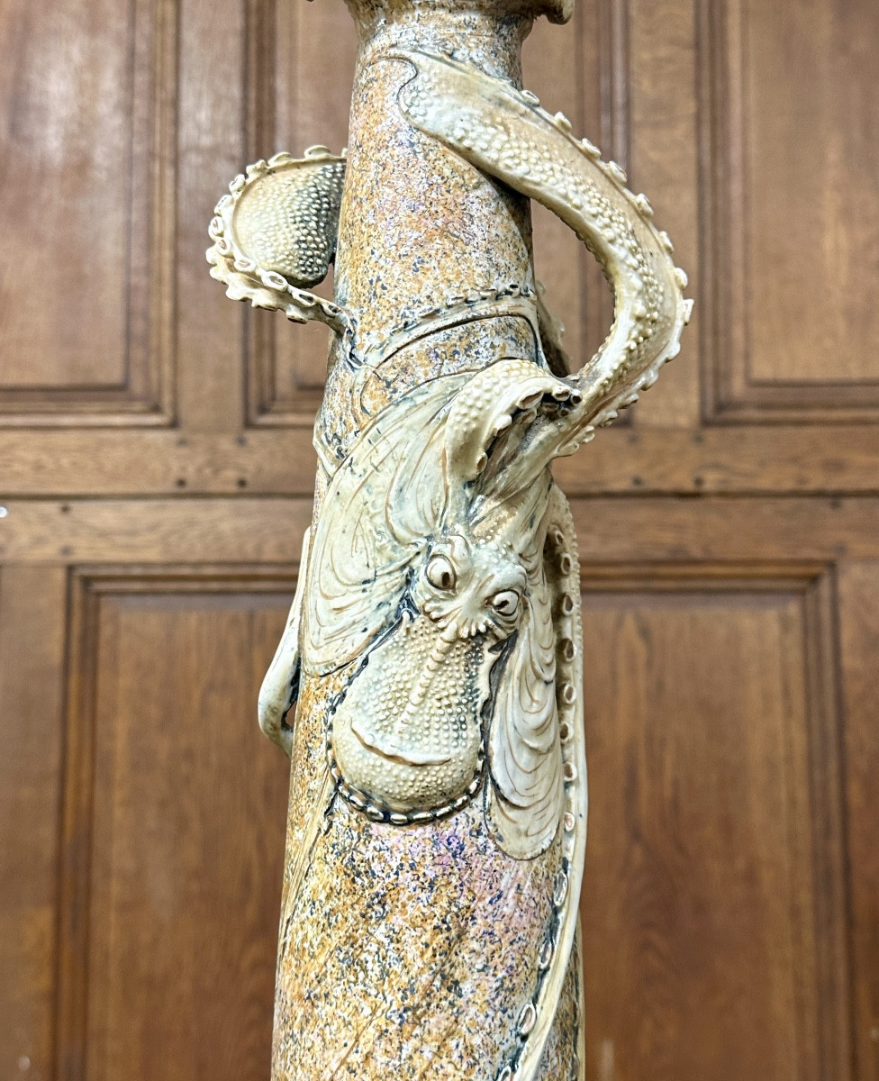 Eduard Stellmacher Pour Amphora, Rare Vase En Céramique a la pieuvre et au crabe. Art Nouveau-photo-2