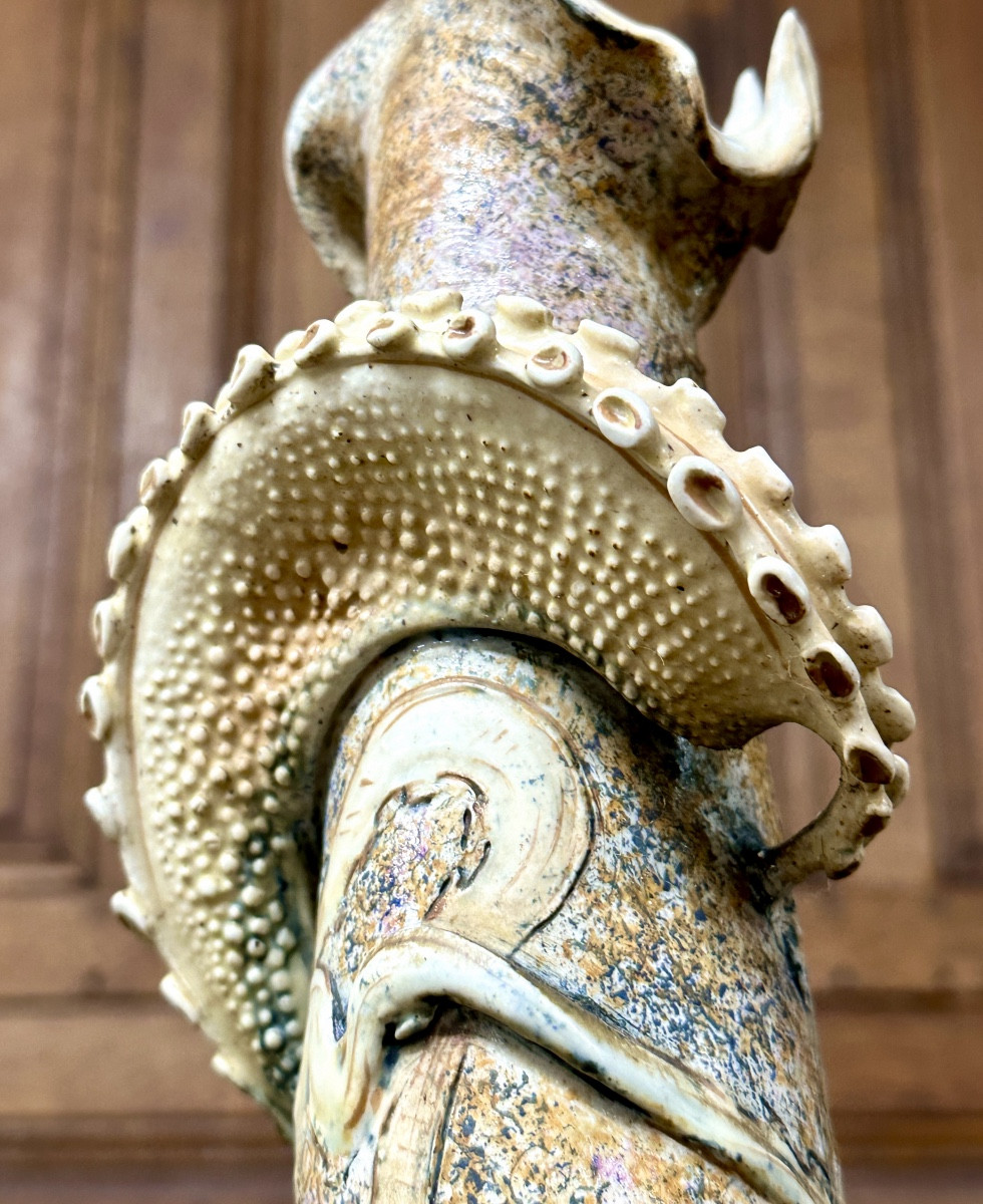 Eduard Stellmacher Pour Amphora, Rare Vase En Céramique a la pieuvre et au crabe. Art Nouveau-photo-2