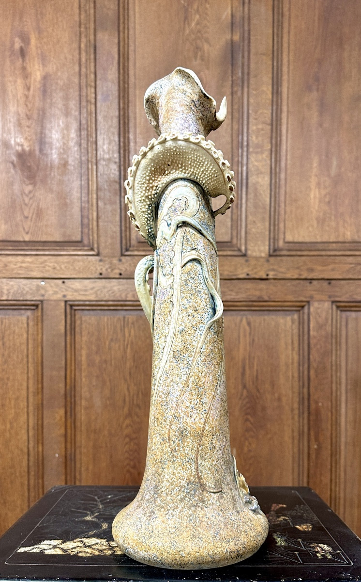 Eduard Stellmacher Pour Amphora, Rare Vase En Céramique a la pieuvre et au crabe. Art Nouveau-photo-4