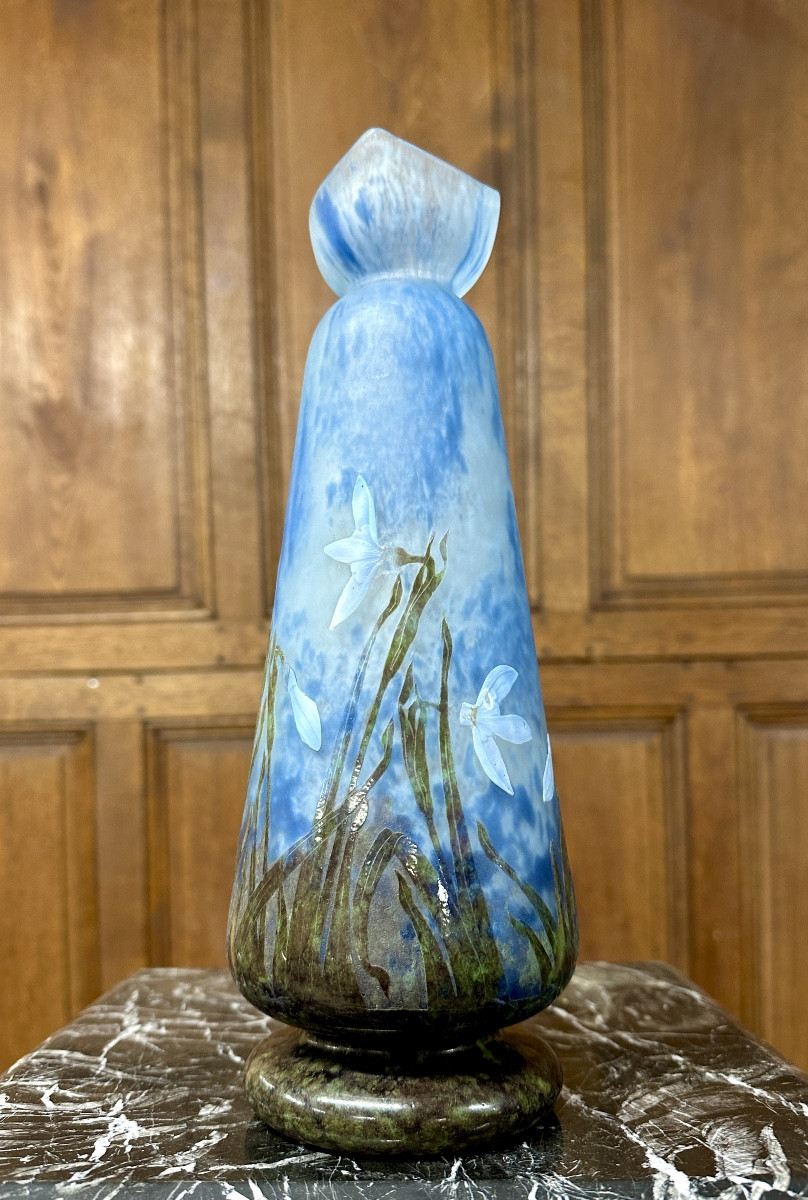 Daum Nancy - Rare Vase à Décor De perce-neige En Plaquettes Affleurantes. Art Nouveau-photo-2