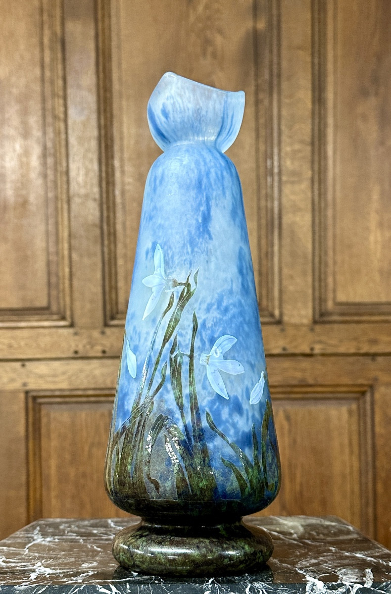 Daum Nancy - Rare Vase à Décor De perce-neige En Plaquettes Affleurantes. Art Nouveau